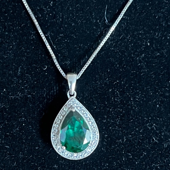 Sofia Vergara Sterling Pear Shaped Simulated Emerald Diamond Necklace & Earrings - Picture 4 of 16